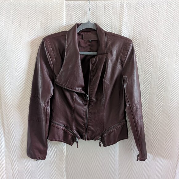 BlankNYC Faux Leather Moto Jacket NWOT Burgundy Oxblood Medium Biker - Picture 5 of 12